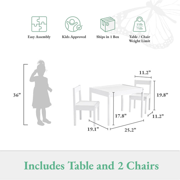 Hunter 3-Piece Kiddy Table & Chair Set - White