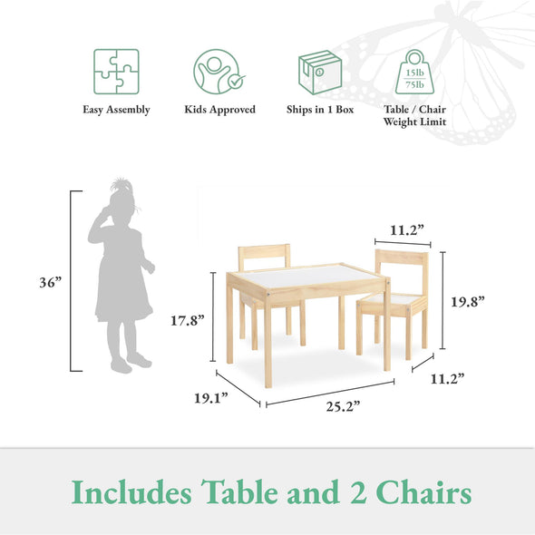 Hunter 3-Piece Kiddy Table & Chair Set - Natural