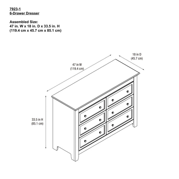 Tia 6-Drawer Dresser - White - N/A