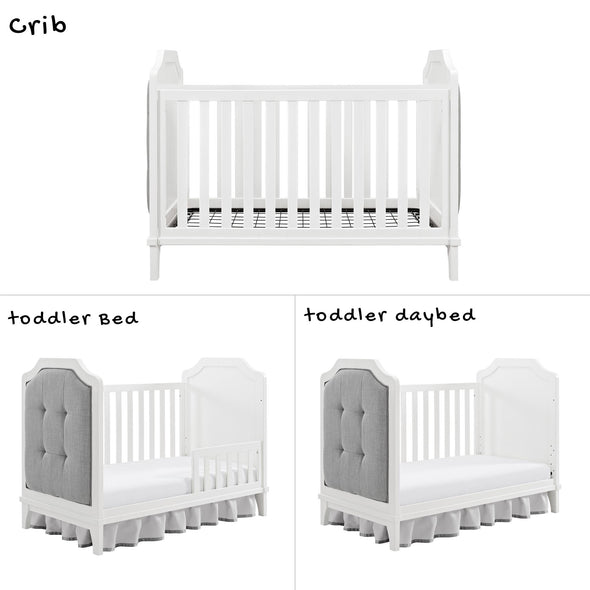 Luna 3-in-1 Upholstered Convertible Crib - White - N/A