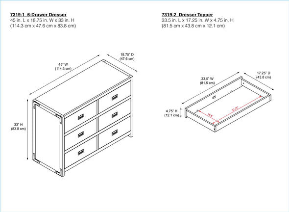 Miles 6-Drawer Dresser - Graphite Grey - N/A